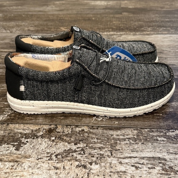 Hey Dude Wally Sox Stitch Wide Lace Up Loafers Shoes Mens 8EE Black White NEW - Picture 6 of 10